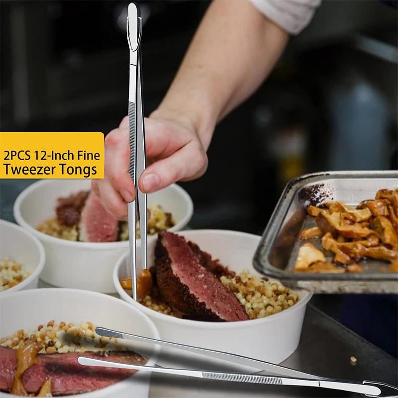 LMETJMA 2 шт. кухонные пинцеты из прочной нержавеющей стали для еды, щипцы для шеф-повара, щипцы для барбекю, гриля, приготовления пищи JT349