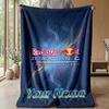 Red Bull Racing Custom Flannel Throw Blanket Print Your Name Text Soft Warm Blanket Holiday Present