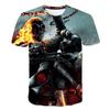 Evil Knight Skull Printed Short Sleeved T-shirt with Flame Pattern Skull Personalized Clothes for Men