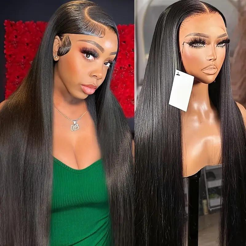 Long Straight Synthetic Wig With Lace Front Adjustable Bangs Black Heat-Resistant Fiber Women