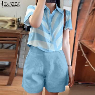 Женские рубашки с коротким рукавом и шорты с принтом, летние комплекты из двух частей