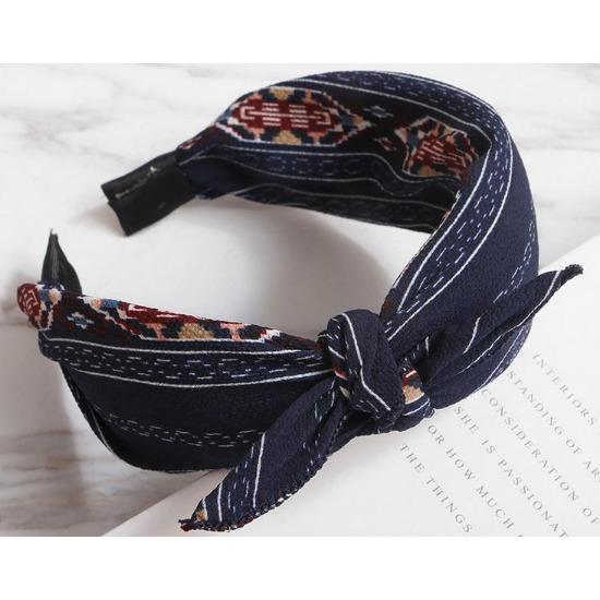 Синяя повязка на голову с бантом, ободок для волос для женщин, аксессуары для волос для взрослых, в горошек, с бантом, повязка на голову для волос, для девочек-подростков, жесткий ободок, полосатый