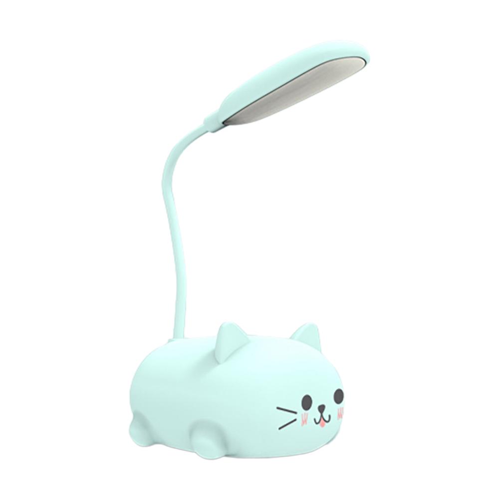 Перезаряжаемая через USB светодиодная настольная лампа для детей, милый кот, кавайные ночные огни, гибкая шея, уход за глазами, маленький настольный светильник с мультяшным рисунком