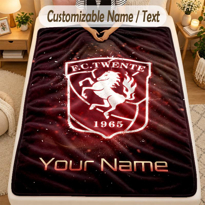 Flannel BlanketFC Twente Custom Name Text Personalized Soft Warm Throw Blanket Home Decor Gift
