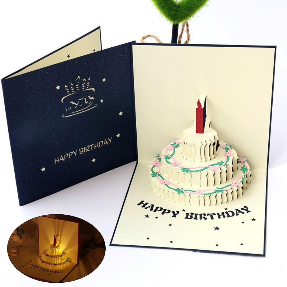Pop Up 3D Music Light Birthday Cards Foldable Blessing Cake Holiday Card Valentine's Day