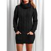 Women's Autumn and Winter Long Sleeve Turtleneck Knitted Sweater Dress