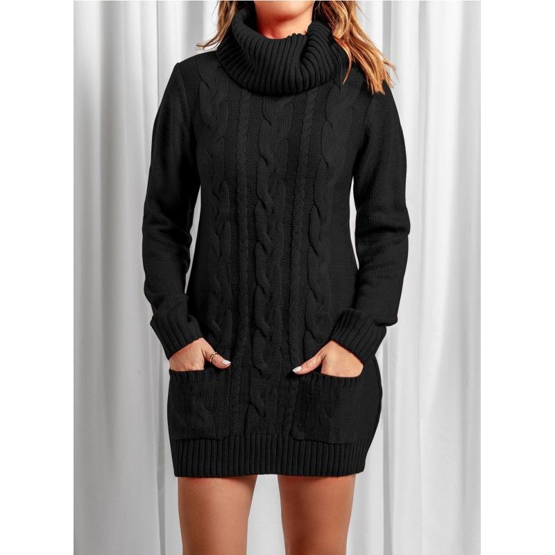 Women's Autumn and Winter Long Sleeve Turtleneck Knitted Sweater Dress