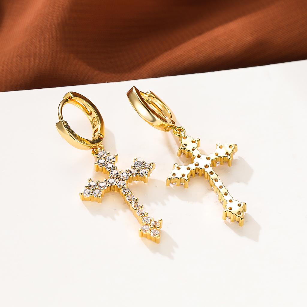 Personalized Unique Hoop Earrings Ear Buckle Jesus Cross Silver Pendant Earrings Jewelry