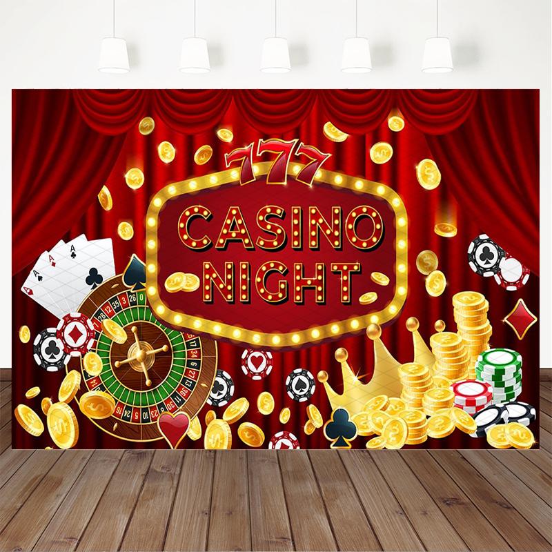 Mocsicka Фон для фотосессии Casino Night Вечеринка в Лас-Вегасе Красный Занавес Фон Ткань Рулетка Покер Золотые Монеты Фотобудка