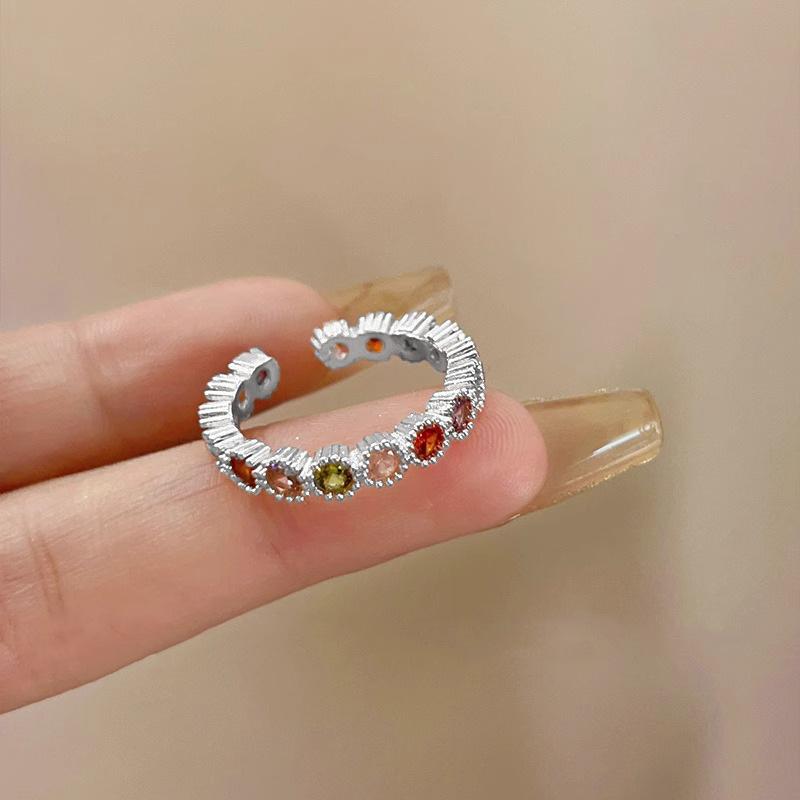 Vintage Niche Tourmaline Rainbow Ring Unique Foreign Style Senior Sense Light Temperament Open Index Finger Ring Daily Fashion Minimalist Jewelry