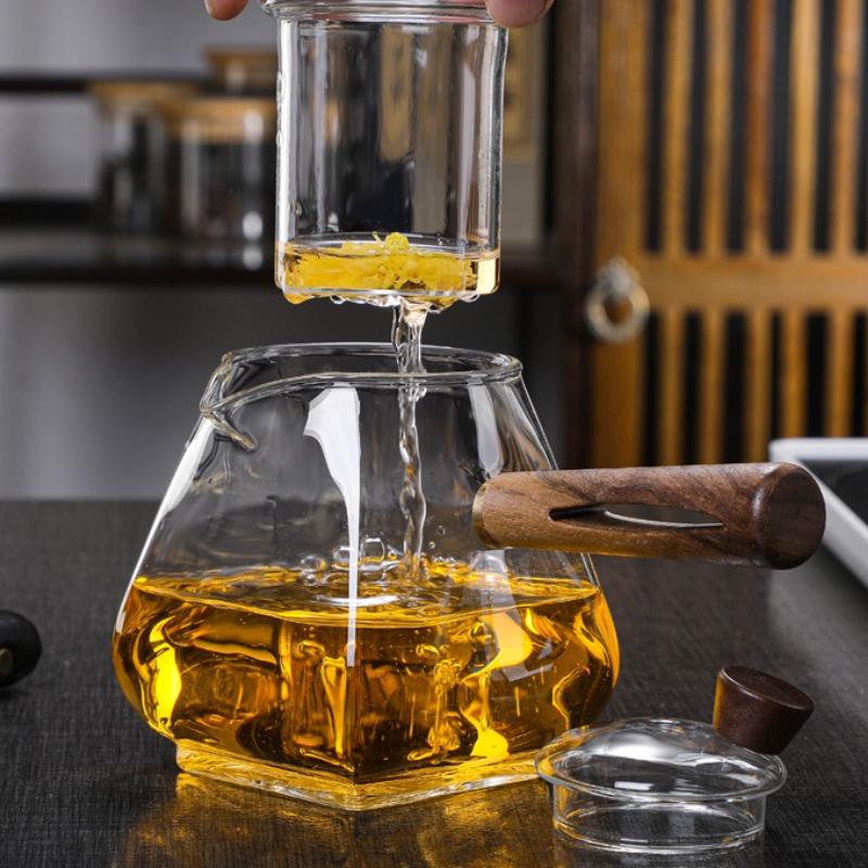 Transparent Glass Teapot Wooden Handle Single Pot Tea Kettle Filter Pot Tea Infuser Boiling Teapot Teas Brewing Utensils Teaware