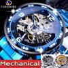 Forsining Men's Luxury Mechanical Watch Transparent Diamond Skeleton Watch Blue Stainless Steel Watch Luxury Luminous Male Clock