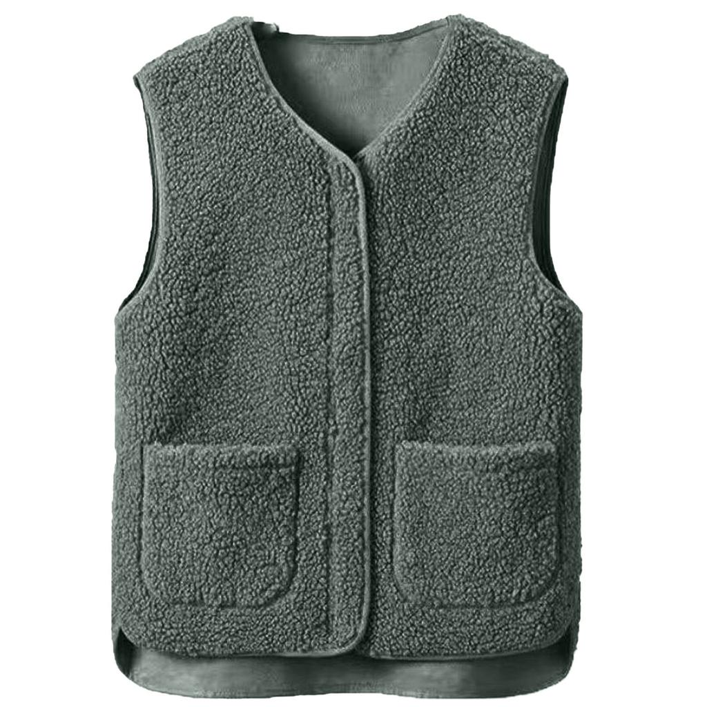 Women's Fashion Casual Loose Lamb Wool Female Short Winter Vest