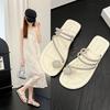 Niche Outer Wear Flat-bottomed Cool Slippers Summer 2025 New French High-end Rhinestone Cover Toe Slippers