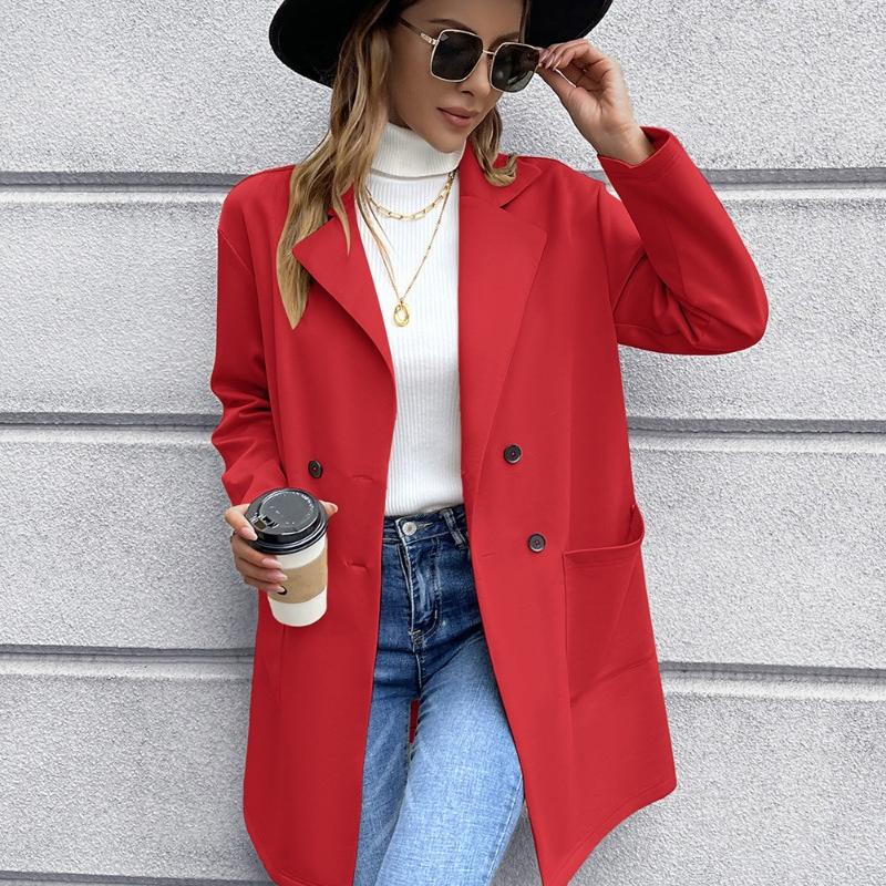 Autumn Mid Long Solid Casual Loose Women Jacket Double Breasted Formal Office Jackets for Women Fashion Winter Pockets Notched Ladies Coat 24899