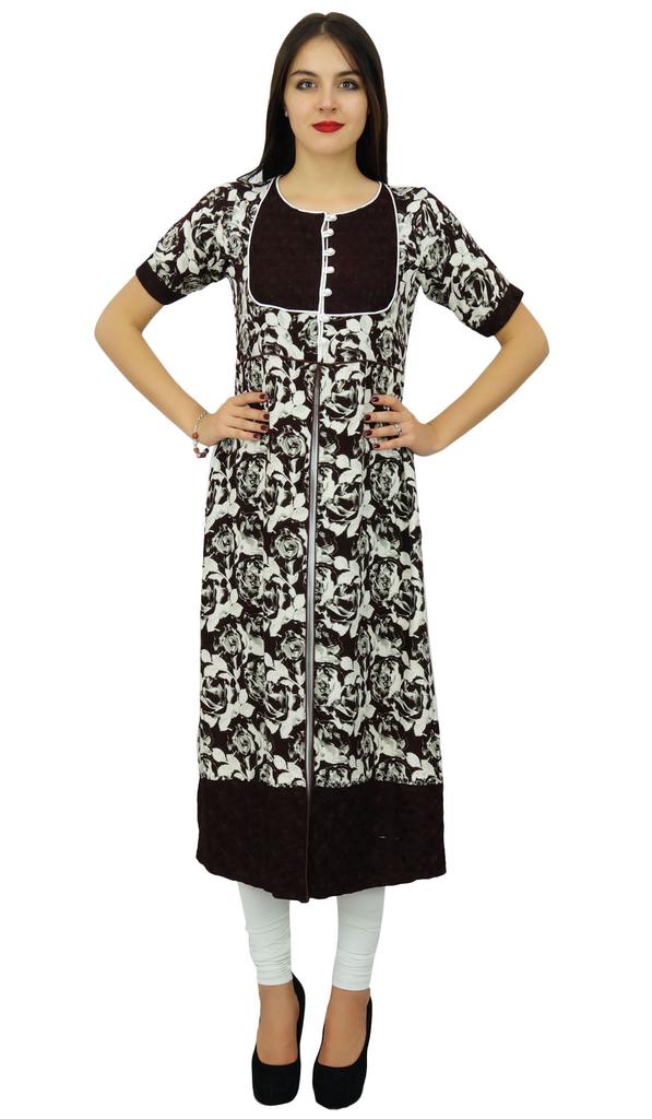 Bimba Womens Brown Straight Kurti Printed Ladies Kurta Designer Indian Ethnic