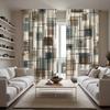 2Pcs Multicolor Geometric Square Line Pattern Curta Rod Pocket Design For Bedroom And Living Room