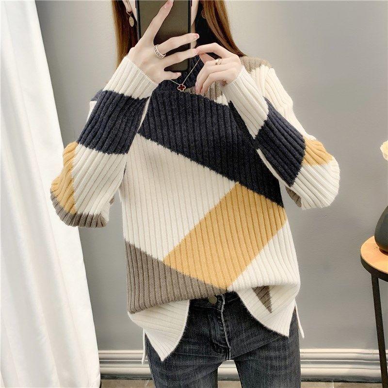 Модный толстый теплый свитер для женщин, осень и зима, вязаный пуловер с полувысоким воротником