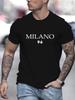 Men's 100% Cotton Summer Loose Size MILANO 96 Letter Printed Slim Fit Casual Sports Round Neck Short Sleeved T-shirt Top