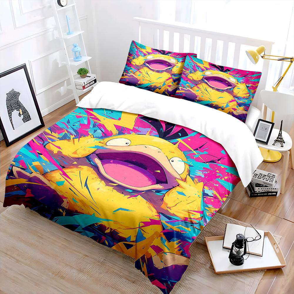 3D P0kem0n P-Psyduck Printed Bedding Set 3 Pieces Quilt Cover Pillowcase US Twin Adult Bed Cover Bedroom Bed Set Wonderful Gift