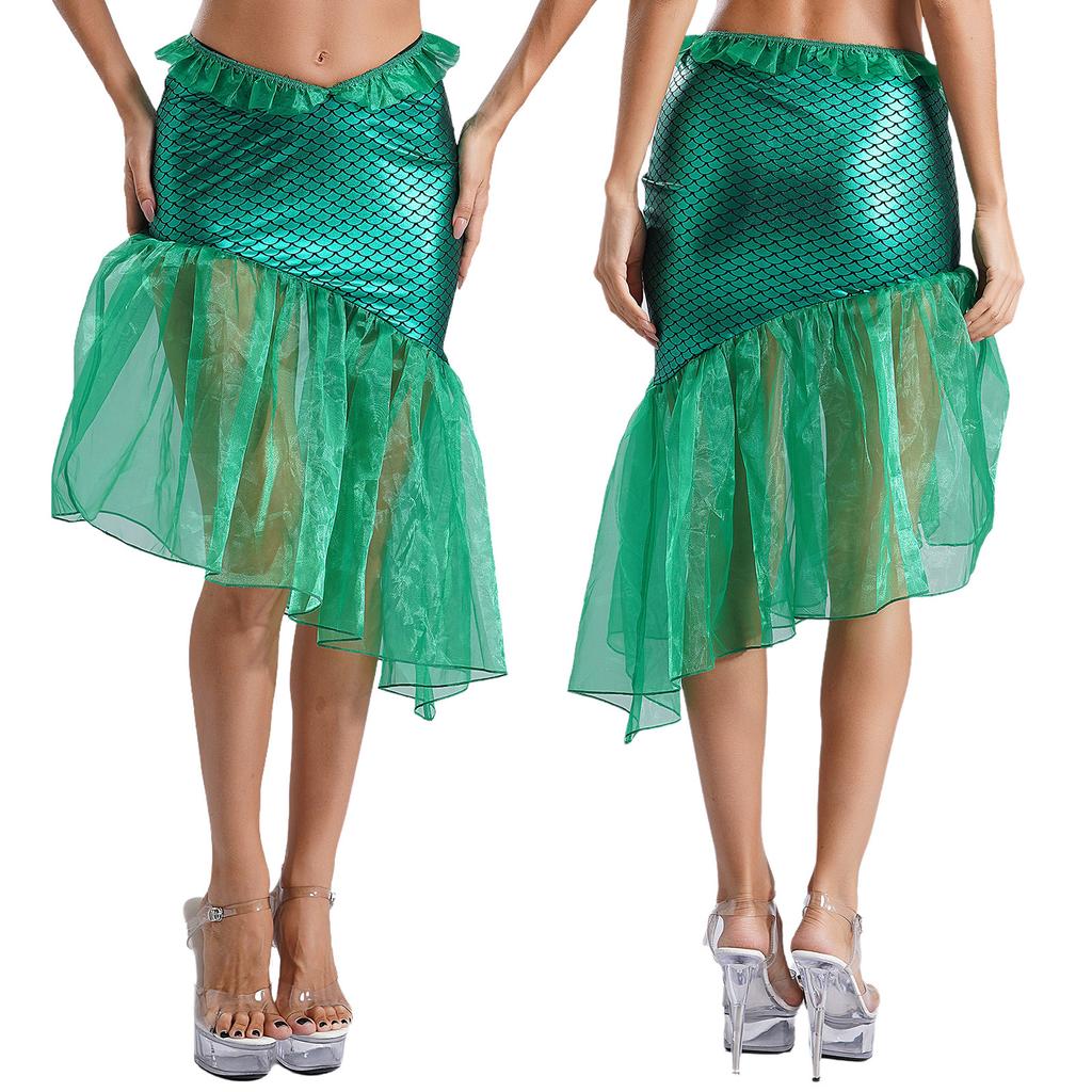 Женская юбка с оборками и принтом «рыбья чешуя», юбка для латинских танцев, юбка-русалка, костюм для косплея на Хэллоуин и карнавал