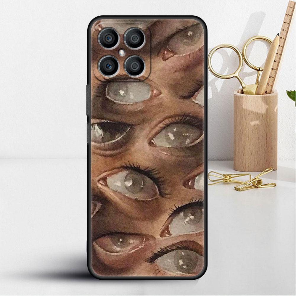 Scary Face Eyes Smiley Case For Huawei Honor X8 X9 P50 X7 50 20 8X Play 9A P40 P30 Lite P Smart 2021 Black Phone Coque