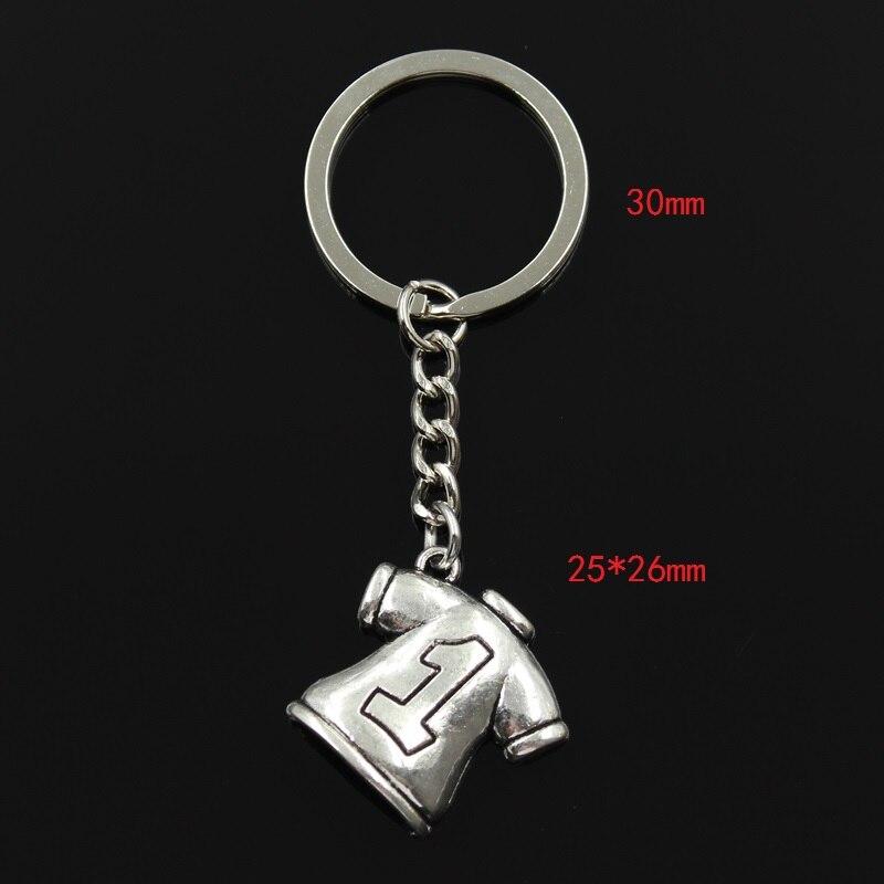 Fashion 30mm Key Ring Metal Key Chain Keychain Jewelry Antique Bronze Plated No.1 Football Clothes 25x26mm Pendant