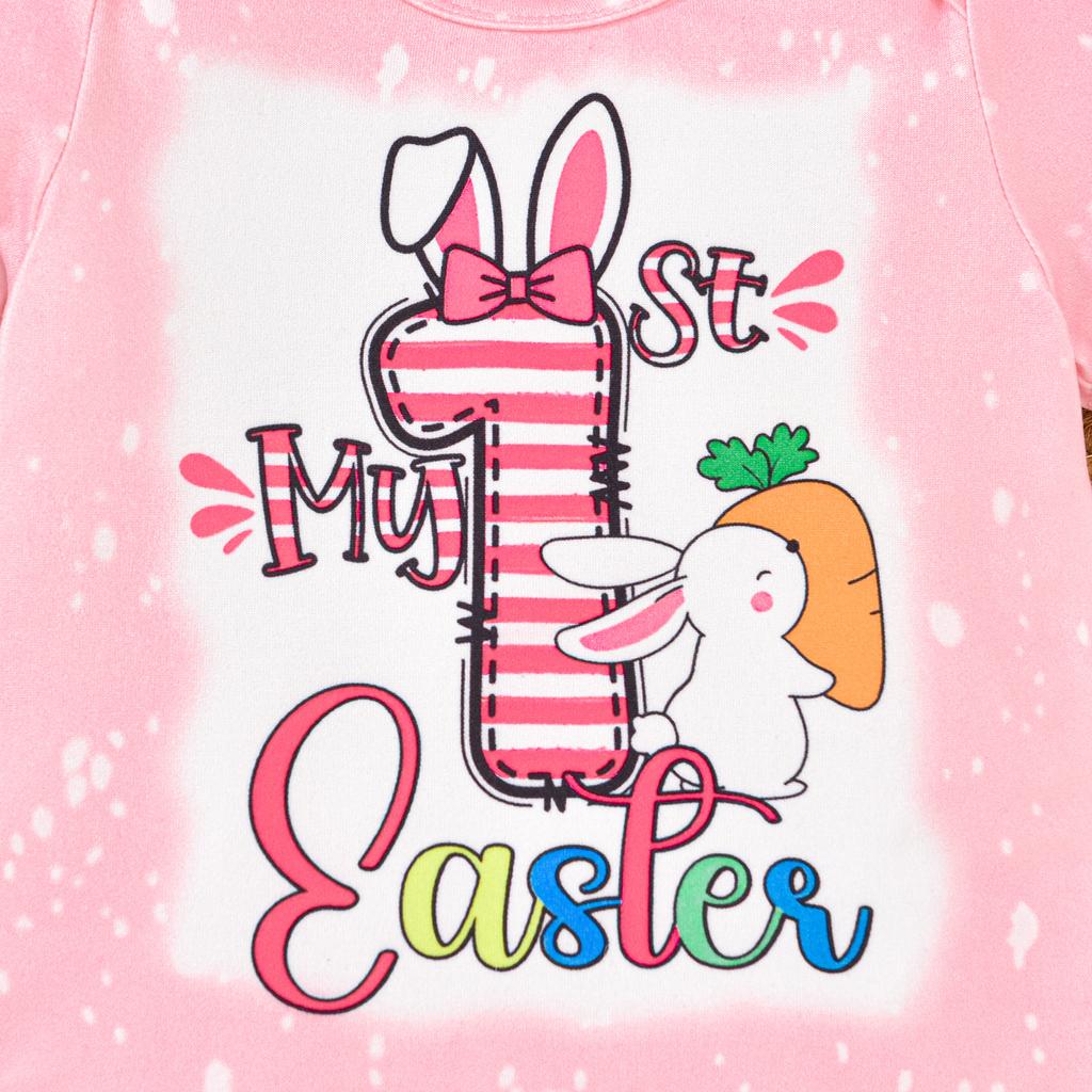 Наряд для девочки на Пасху, комбинезон с короткими рукавами, расклешенные брюки с принтом яиц, повязка на голову с бантом, комплект из 3 предметов