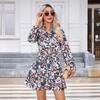 Женское платье осень/зима с принтом на пуговицах и длинными рукавами