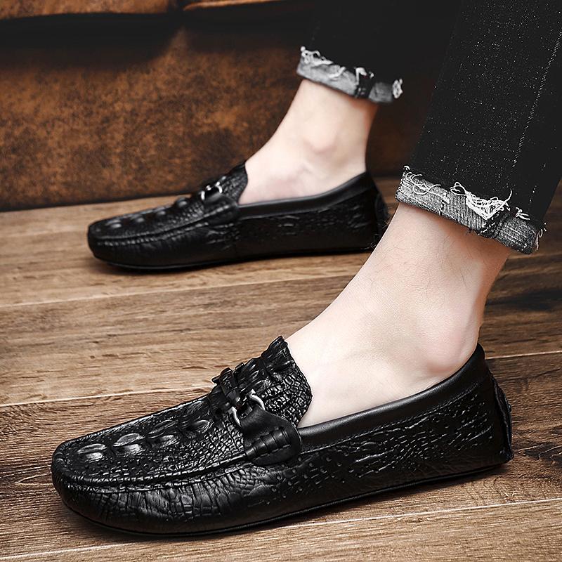 Fashion Fashion Genuine Leather Man Loafers Classic Slip-on Casual Shoes Business Men Moccasins Crocodile Pattern Non-slip Driving Shoes