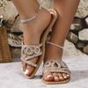 New Summer New Flat-heeled Rhinestone One-word Sandals Women's Leisure Vacation Beach Drag Women's Drag
