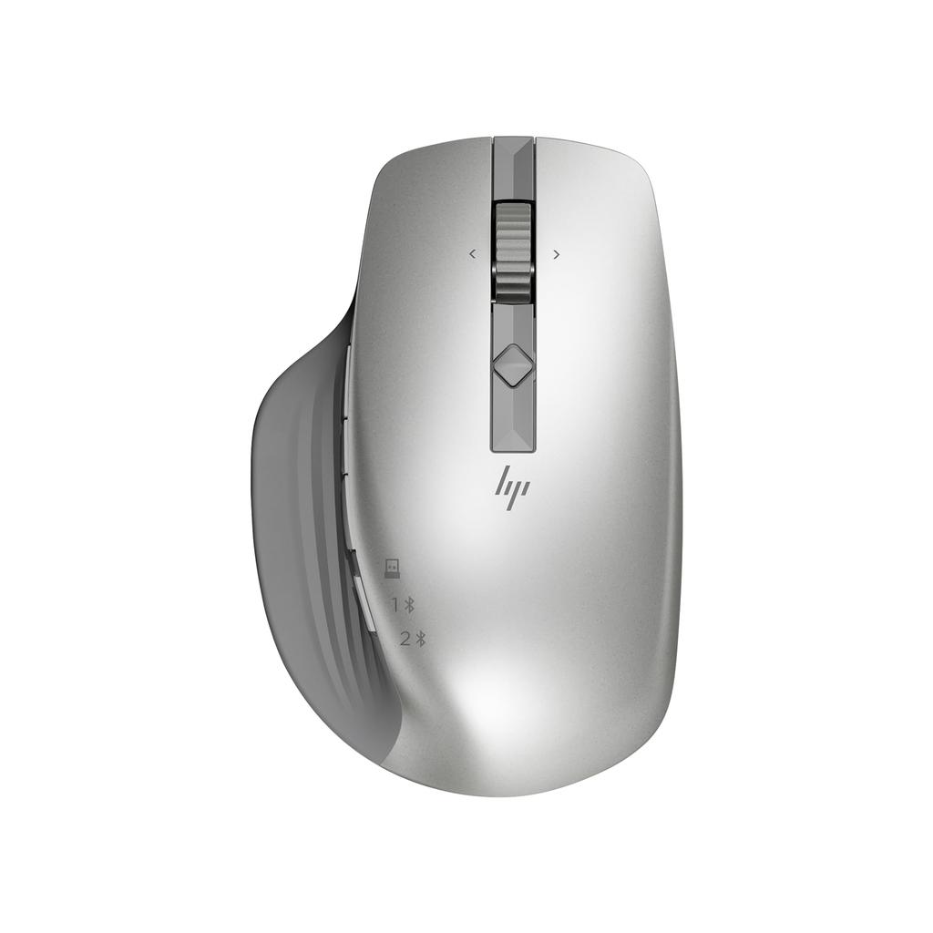 HP 930 Silver Bluetooth Mouse, Rechargeable, USB-C Charging, 3-Device Connection, 4-Way Scroll Wheel, 7 Programmable Buttons, Compatible with Mac,