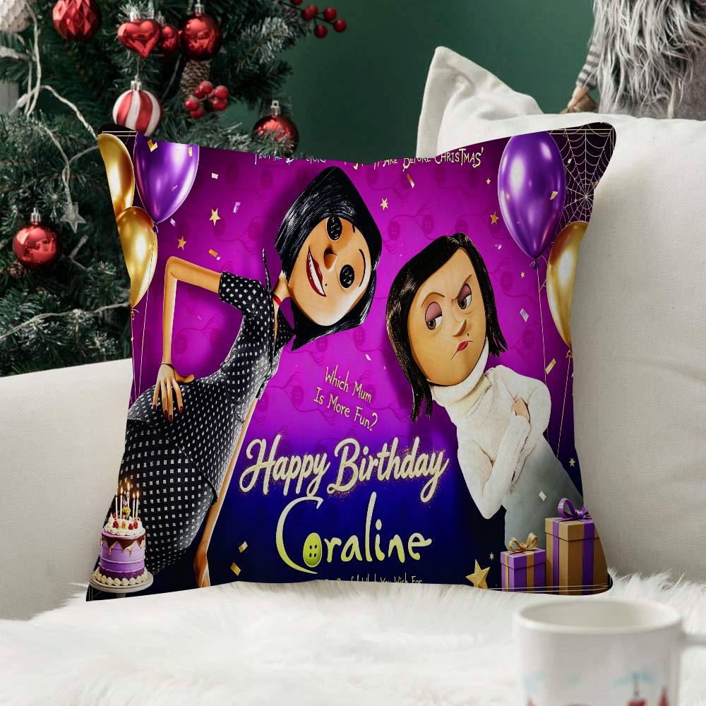Horror Cartoon CCoralined Theme Pillow Case Plush Fabric Soft Double Sided Print Sofa Cushion Cover Throw Pillow Covers