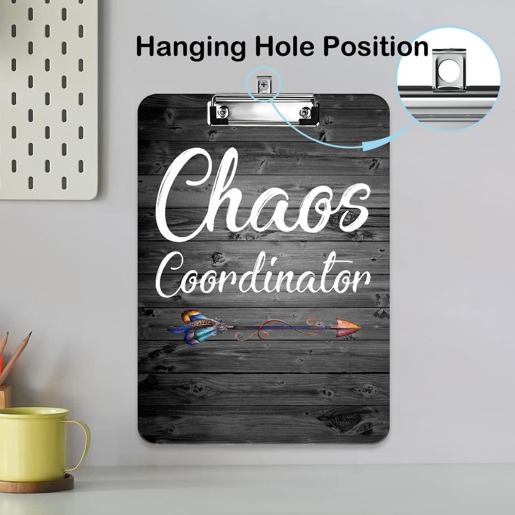 Quote Chaos Coordinator - Plastic A4 Clipboard and Flannel Pen Bag Combination, Low Profile Metal Clip, Decorative, Office, Learning, Cute Clipboard