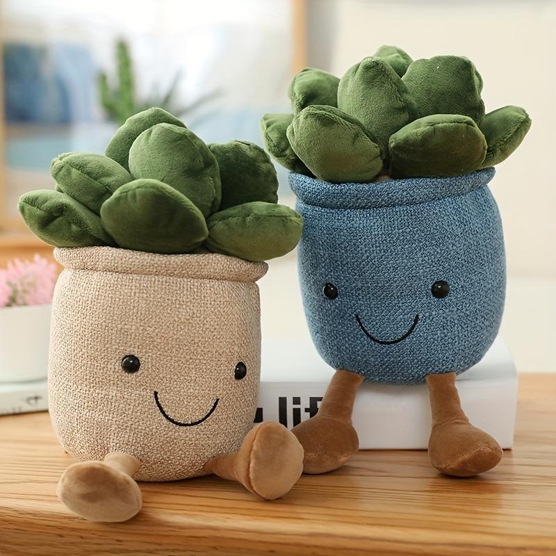 Succulent Plants Stuffed Toy For Kids, Soft Simulation Potted Plush Toy Doll,Potted Plant Decor Desk Window Decoration Gif