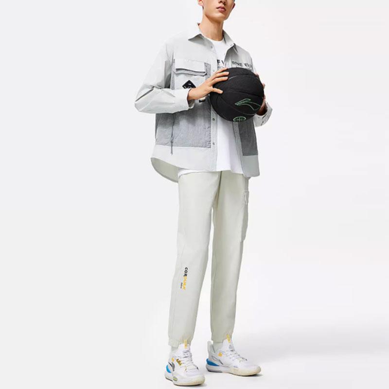 Мужские спортивные брюки Li Ning Wade Series, однотонные, зауженные, с несколькими карманами, плетеные, серебристо-серые, AYKU013-2