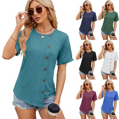 Новые женские футболки с круглым вырезом, женские повседневные мягкие тонкие однотонные летние свободные дышащие топы с короткими рукавами и неровным подолом