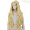 VOCOSTE Heat Resistant Lace Front Wig, Long Natural Curly Synthetic Fiber, Blonde, 61cm, for Girls, Everyday Use