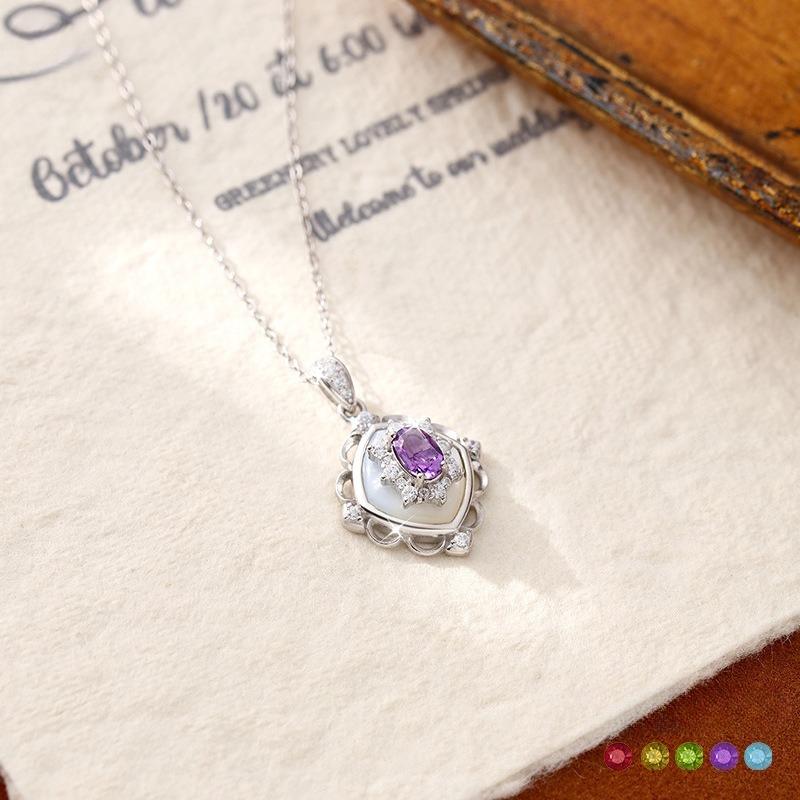 Niche S925 Sterling Silver Necklace Natural Crystal Shell Pendant Topaz Peridot Garnet Clavicle Chain