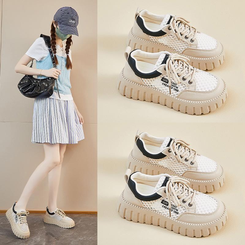 Summer Mesh White Shoes New Style of Female Students Breathable Height-enhancing Shoes Casual Shoes