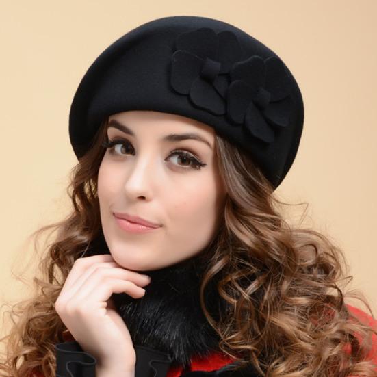 Берет Шапка Двойной Цветочный Декор Элегантная Классическая Однотонная Мягкая Сохраняющая Тепло Осенне-Зимняя Женская Французская Шапка Художника для Улицы