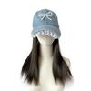 Парик Регулируемая Джинсовая Шляпа Парик Жемчужный Бант Длинные Прямые Волосы Кружевная Бейсболка с Париком Спорт