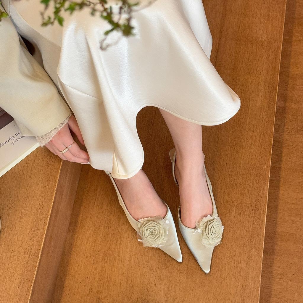 Фея зеленая роза • остроконечные цветочные туфли на высоком каблуке женские весенние босоножки 2025 года с пустым легким ртом