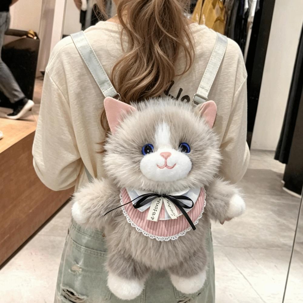 Lifelike Stuffed Animal Bag Fur Material Ragdoll Cat School Bag New Plush Backpack Birthday Gift