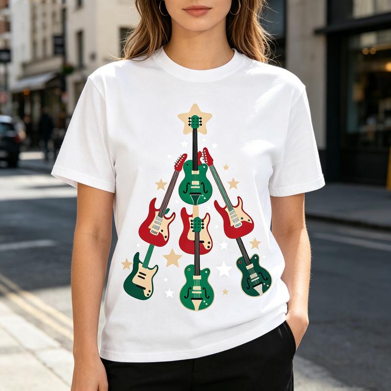 Guitar Christmas Tree Graphic Tee for Unisex Unisex Music Lover T Shirt Casual Holiday Top