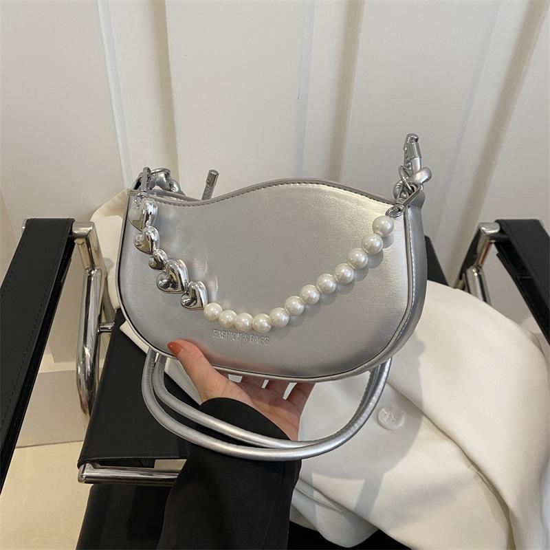 Сумка-цепочка в корейском стиле для женщин с жемчугом, новая сумка через плечо, модная сумка на одно плечо подмышкой