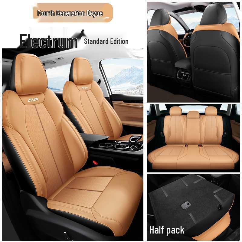 Дышащие перфорированные кожаные чехлы на сиденья для Geely Boyue L 2023-2025: Покрытие полного тона, Кушон для любого сезона