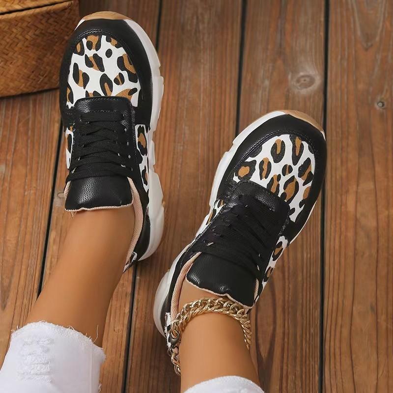 Модные женские повседневные кроссовки на платформе 2024 Осень Леопардовые на толстой подошве Вулканизированная обувь Женские повседневные балетки Обувь для ходьбы Большой размер 43