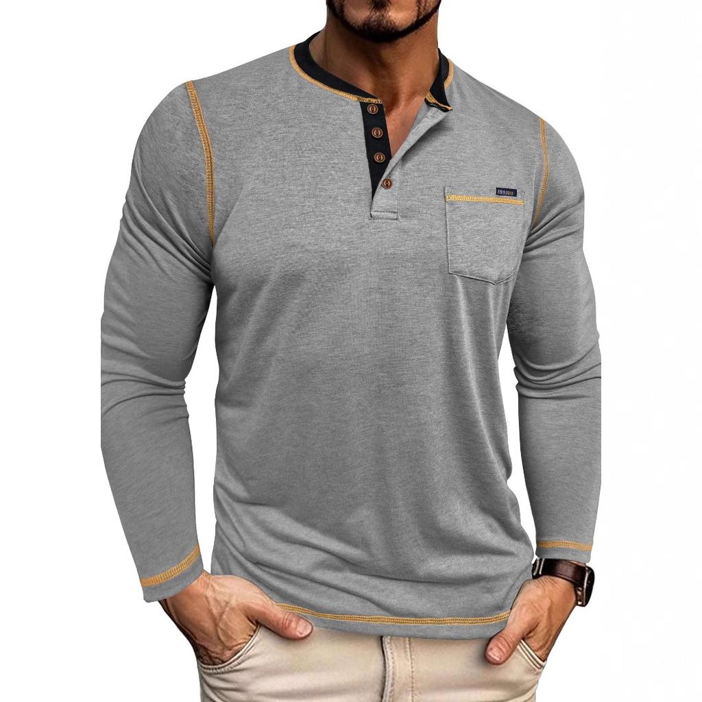 Мужская одежда Осень Зима Большой размер Мужская повседневная футболка с длинным рукавом Мужская рубашка хенли Топ на четырех пуговицах