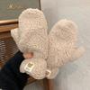 Winter Riding Plus Velvet Thickened Warm and Cold-proof Lamb Velvet Bear Label Cute Gloves for Women Halter Neck Student Gloves